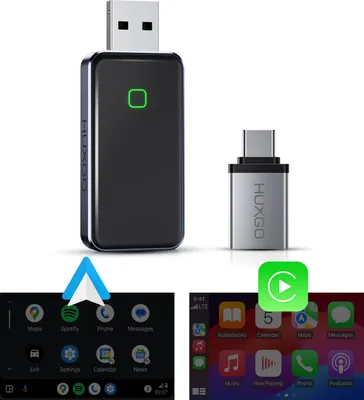 Produktbild von HUXGO Wireless Adapter 2-in-1 CarPlay und Android Auto, Mini Kabellos CarPlay Adapter, kompatibel mit Apple- und Android-Geräten, für Autos ab 2015+