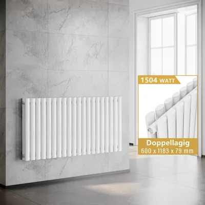 Produktbild von SONNI Röhrenheizkörper Horizontal Heizkörper Doppellagig Weiß 600×1183mm ohne Heizstab