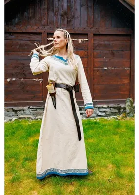 Produktbild von Wikinger Kleid "Lagertha" Natur/Blau XL