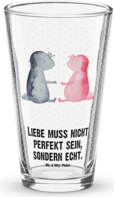 Produktbild von Mr. & Mrs. Panda Glas Axolotl Liebe - Transparent - Geschenk, Valentinstag, Trinkglas, Tumbler, Wasserglas, Cocktailglas, Bierglas