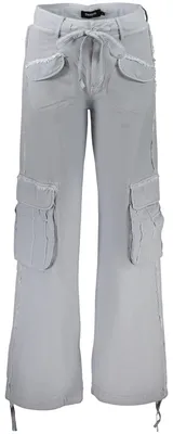 Image de Pantalon bleu pour femme, style villageois, avec poches à rabat et cordon de serrage