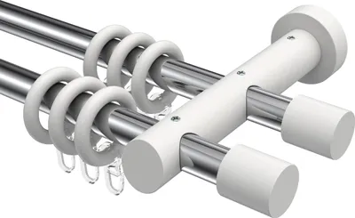 Produktbild von Interdeco Gardinenstange / Vorhangstange Chrom / Weiß, Typ Talena Feta (Kappe), 20 mm Ø 2-läufig, 360 cm
