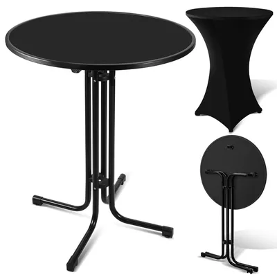 Zdjęcie produktu dla Stół barowy Clanmacy 80 x 110 cm, składany, okrągły, stabilny, wysoki, z metalową konstrukcją pokrytą powłoką proszkową – stół barowy, stół do bistro, stół imprezowy, stół do baru, stół piwny, czarny