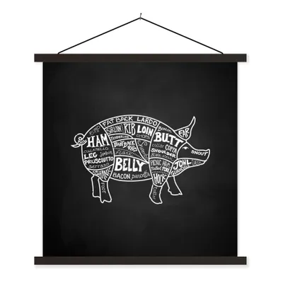 Produktbild von MuchoWow® Textilposter Küche - Schwein - Fleisch 60x60 cm mit schwarzem Rahmen - Posteraufhänger