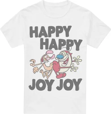 Immagine prodotto di Ren & Stimpy - Maglietta "Happy Happy Joy" da uomo TV6776 (L) (Bianco)