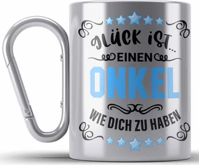 Produktbild von Trendation - Bester Onkel Geschenk von Nichte Neffe Lustige Edelstahl Tasse Karabiner Spruch Geschenke für Onkel Nichten Geschenkidee (Silber)