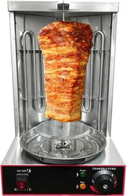 Obrázek produktu pro Gril – „Profesionální vertikální gril na kebab: otočný gril s regulací teploty pro perfektně ugrilované kuře a gyros. Výkonný 3kW gril na kebab pro autentickou chuť doma!“