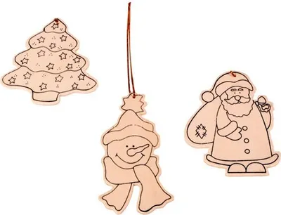 Produktbild von Baumschmuck Holz blanko, Weihnachtsbaumanhänger zum Bemalen, 3 Stück