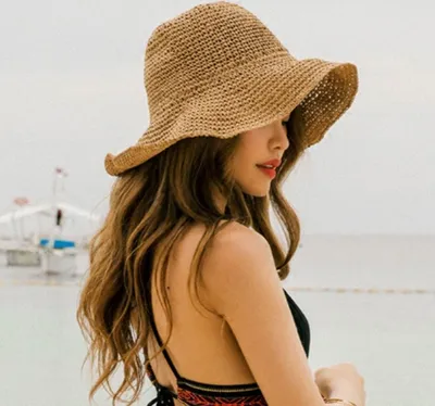 Obrázok produktu pre Slamený letný klobúk pre ženy s veľkým slnečným štítom Saggy Beach Wide Brim Sun Hat Foldable for Travel Holiday Decoration 100% Raffia Paper (khaki)