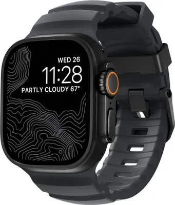 Produktbild von Nomad Rocky Point Band, Band, Smartwatch, Schwarz, Apple, Ultra / 46mm, Leder, Titan