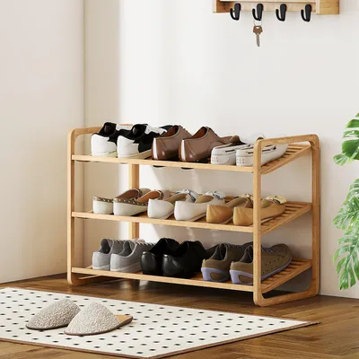Image de Étagère à chaussures en bambou, 3 niveaux, support d'étagère pour entrée, en bois naturel | 76 x 33 x 50,8 cm | capacité jusqu'à 30 kg | pour 9 à 12 paires