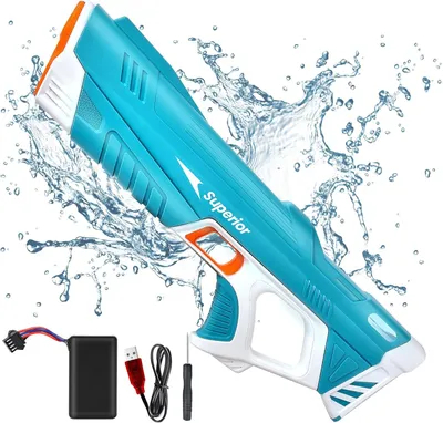 Image de Pistolet à eau électrique 10 m, pistolet à eau électrique pour adultes et enfants, jouet aquatique d'été pour la piscine, la plage et l'extérieur, bleu