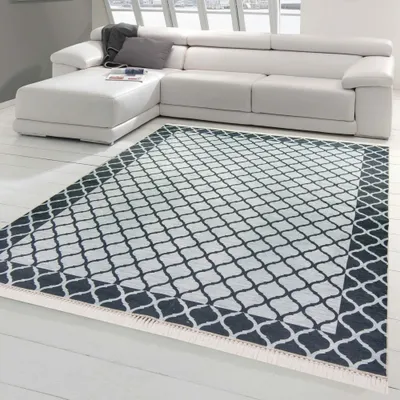 Immagine prodotto di Tappeto da salotto con disegno marocchino in nero grigio Dimensioni - 80 x 150 cm