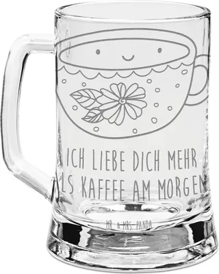 Produktbild von Mr. & Mrs. Panda Seidel Kaffee Tasse - Transparent - Geschenk, Bierkrug Glas, Bierseidel Mit Gravur, Humpen, Glücklich, graviert, Genuss, Liebe, Krug, Gute Laune