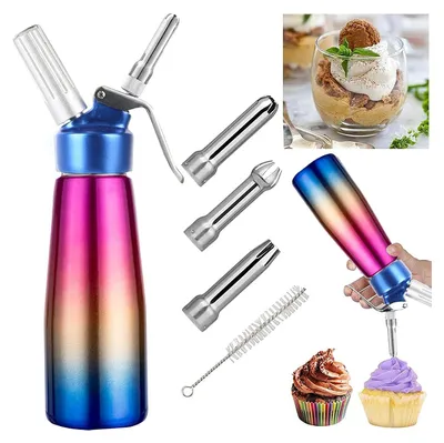 Produktbild von 500ml Sahnespender Edelstahl, Schlagsahnebereiter Whipper mit 3 Düsen für Desserts