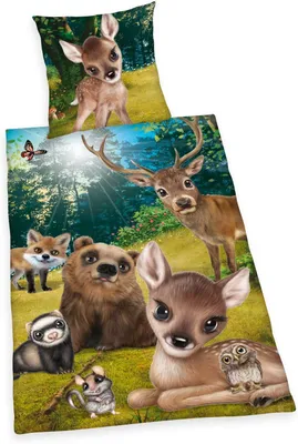 Produktbild von Animal Club Forest Bettwäsche / Kinderbettwäsche, 100% Baumwolle ( Renforcé ), 80x80 + 135x200 cm