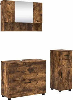 Image de vidaXL Ensemble de meubles de salle de bain, 3 pièces, en bois fumé et métal