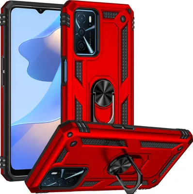Produktbild von OPPO A16 Hülle, Dual Layer Militäre Fallschutz Schutzhülle mit Ringhalterung Ständer für OPPO A16 Rot