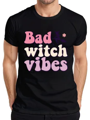 Immagine prodotto di Bad witch vibes strega Halloween scopa magica retrò carino cool t-shirt da uomo, nero, M