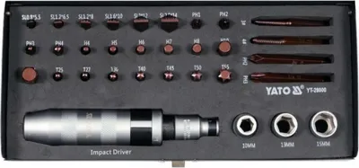 A set of impact driver bits and sockets neatly arranged in a black case.