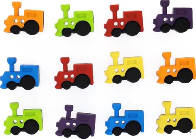 Produktbild von Dress It Up Knöpfe mit Fahrzeugmotiven : kleine Züge, Sew Cute Trains Fahrzeuge: kleine Züge, Sew Cute Trains