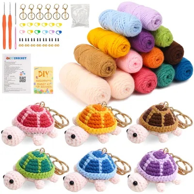 Häkel-Set für Anfänger, 6 Schildkröten, mit Anleitung, 14 Wollknäuel