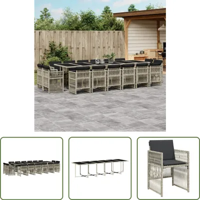 Produktbild von The Living Store 17-tlg. Garten-Essgruppe mit Kissen Hellgrau Poly Rattan