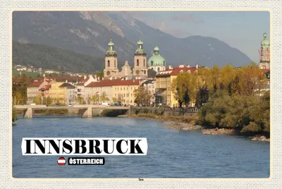 Produktbild von vianmo Holzschild 20x30 cm Innsbruck Österreich Inn Fluss Bildmotiv Reisemotiv Abenteuer Reisen