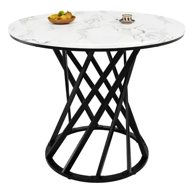 Produktbild von Runder Esstisch (Style2,Schwarz)Küchentisch,Runder Kaffeetisch,80×80×76cm,Tischbeine aus Metall,MDF marmorierte Tischplatte,geeignet für Esszimmer