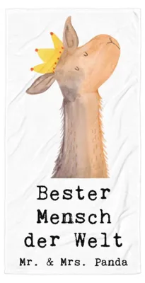 Produktbild von Mr. & Mrs. Panda Handtuch Lama Bester Mensch der Welt - Weiß - Geschenk, Frottee-Handtuch, Lieblingsmensch, Lieblings, Geschenkidee, Strandtuch, Badehandtuch, Duschtuch