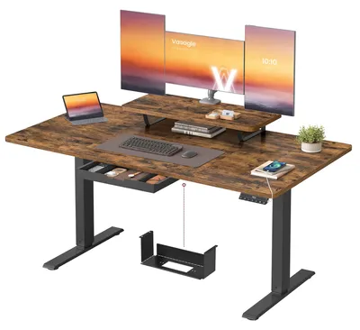 Produktbild von VASAGLE Höhenverstellbarer Schreibtisch, 140 x 70 cm, USB-C-Anschluss – Vintagebraun
