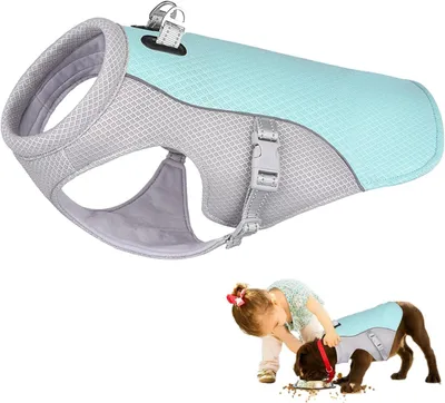 Produktbild von Kühlweste für Hunde - Hundekühlung - UV-Schutz - Mit verstellbarem D-Ring - Kühlgeschirr - kleine - Für Outdoor-Aktivitäten wie Spaziergänge - Blau