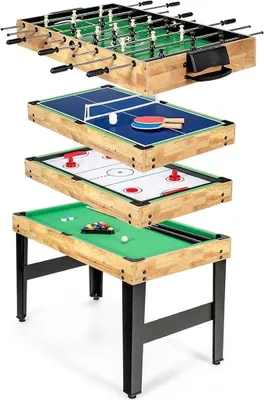 Imagen del producto de Silecomplaza, juego de mesa multifuncional 4 en 1: mesa de futbolín, hockey, billar y tenis de mesa, ideal para niños y adultos