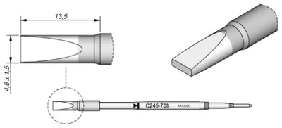 Obrázek produktu pro Pájecí hrot JBC řady C245 dlátovitého tvaru, C245708/4,8 x 1,5 mm, rovný C245708