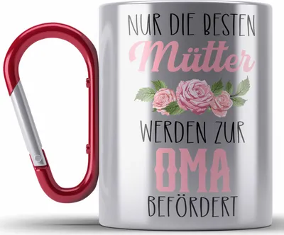 Produktbild von Trendation - Du Wirst Oma 2023 Edelstahl Tasse Karabiner Geschenk Schwangerschaft Verkünden Überraschung Geschenkidee Schwangerschaftsverkündung (Rot)