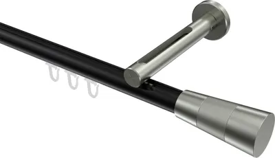 Produktbild von Interdeco Innenlaufstange / Gardinenstange mit Innenlauf Schwarz / Edelstahl-Optik, Typ Siteno Tanara (Konus Bicolor), 20 mm Ø 1-läufig, 420 cm