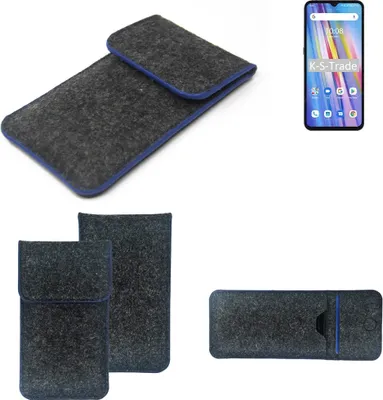 Produktbild von K-S-Trade Handy-Hülle Schutz-Hülle kompatibel mit UMIDIGI A11 Filztasche Pouch Tasche Case Sleeve Filzhülle dunkelgrau, blauer Rand