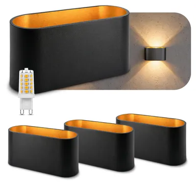 Produktbild von SSC-LUXon JOBERO 4er Pack Wandleuchte Innen schwarz - Wandlampe Gold Design Up Down Leuchte inkl. 1x G9 LED Leuchtmittel warmweiß