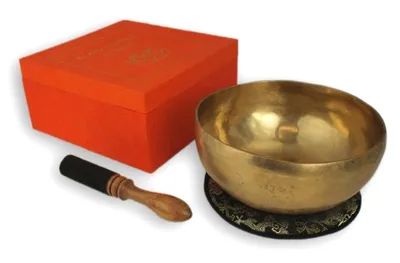 Image de Bol chantant dans un coffret cadeau en terre cuite L avec motif de lotus et accessoires