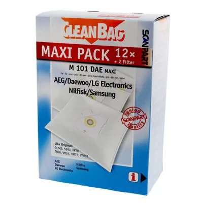 Immagine prodotto di 12 sacchetti CleanBag per aspirapolvere M101DAE per Daewoo, LG, Samsung, AEG formato 50 MaxiPack