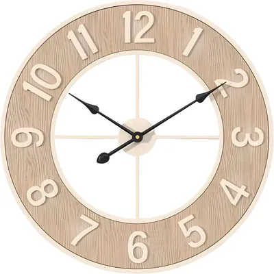 Productafbeelding van Ronde wandklok 60 cm – Grote, stille wandklok met houtnerf design – Geluidsloos uurwerk – Geschikt voor woonkamer en kantoor