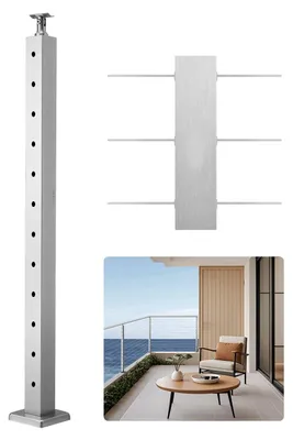 Immagine prodotto di Parapetto a cavo VEVOR, parapetto 106,7x5x5 cm, trafilato in acciaio inox, parapetto per terrazza, montanti preforati con staffa di montaggio, set parapetto per scale, argento, 1JZLGZXYS1061EF8W001V0