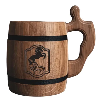 Image de Le Prancing Pony Chope de bière en chêne - Pierre à bière en bois pour les fans de Tolkien - Cadeau du Seigneur des Anneaux 0.6L