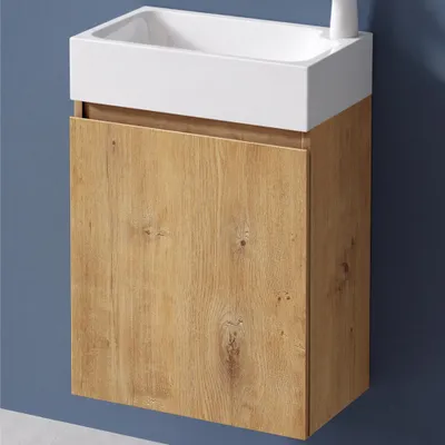 Produktbild von doporro Badmöbelset Waschbecken-Unterschrank für Gäste-WC 46cm in Kerneiche Design Waschplatz Wandmontage Pisa 02