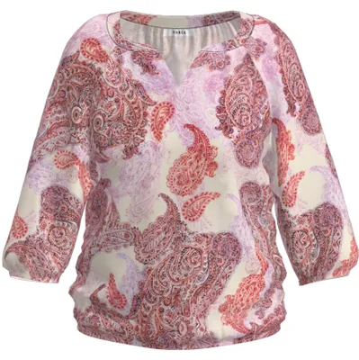 Produktbild von Bianca MALA Shirt mit Paisley-Dessin, 3/4-Ärmeln und V-Ausschnitt, Rot-Mix, Größe 46