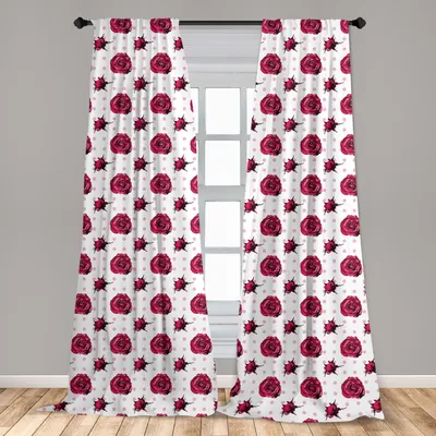 Obrázek produktu pro Abakuhaus, závěsy na okna, květinový vzor s tečkami, sada 2 kusů, 150 x 175 cm