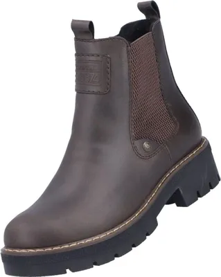Auf dem Bild ist ein brauner Stiefel in einer klaren Darstellung zu sehen der aus hochwertigem Leder zu sein scheint. Der Stiefel wird von der äußeren Seite präsentiert und zeigt eine elegante Silhouette.