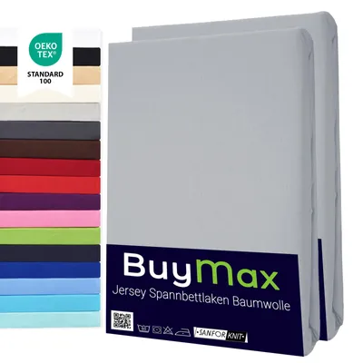 Produktbild von Buymax Spannbettlaken 70x140cm Doppelpack 100% Baumwolle Kinderbett Spannbetttuch Baby Bettlaken Jersey, Matratzenhöhe bis 15 cm, Farbe Silber