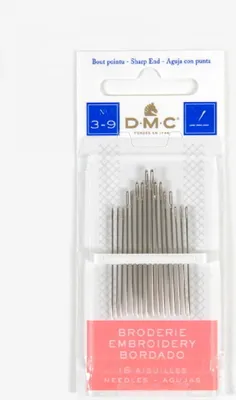 Immagine prodotto di Ago da ricamo DMC, punta acuta, 16 pezzi, varie misure 3-9