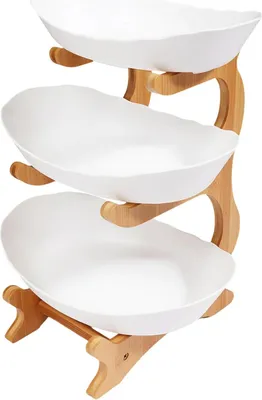 Immagine prodotto di Portaoggetti da cucina - Vassoio a 3 ripiani / Etagère - Grande capienza - Plastica - A forma di lingotto d'oro - Per frutta e verdura - Bianco